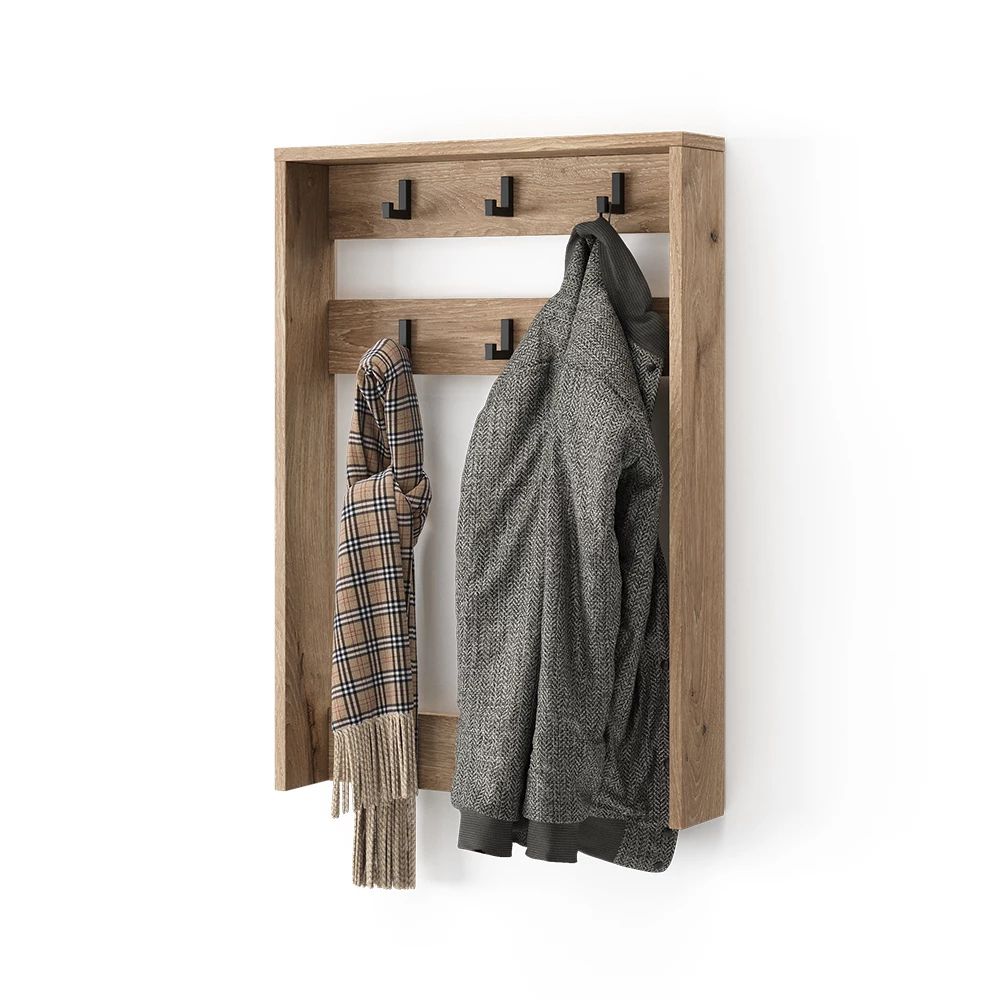 Garderobenaufsatz  in Viking Oak auf weißem Hintergrund mit dekorativen Elementen