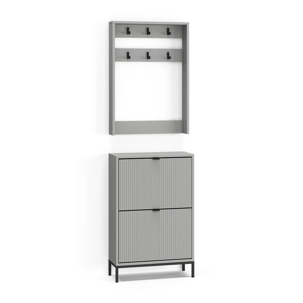 Garderobe Eliza Grau 60 x 92 cm Set, 2 Teile Vicco | Grau | Wandgarderobe ohne Spiegel