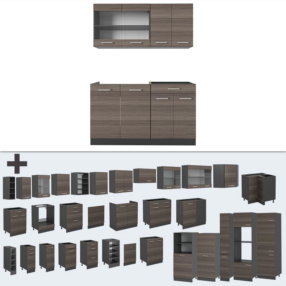 Nahaufnahme von Küchenzeile in Edelgrau, zeigt Design- und Oberflächendetails