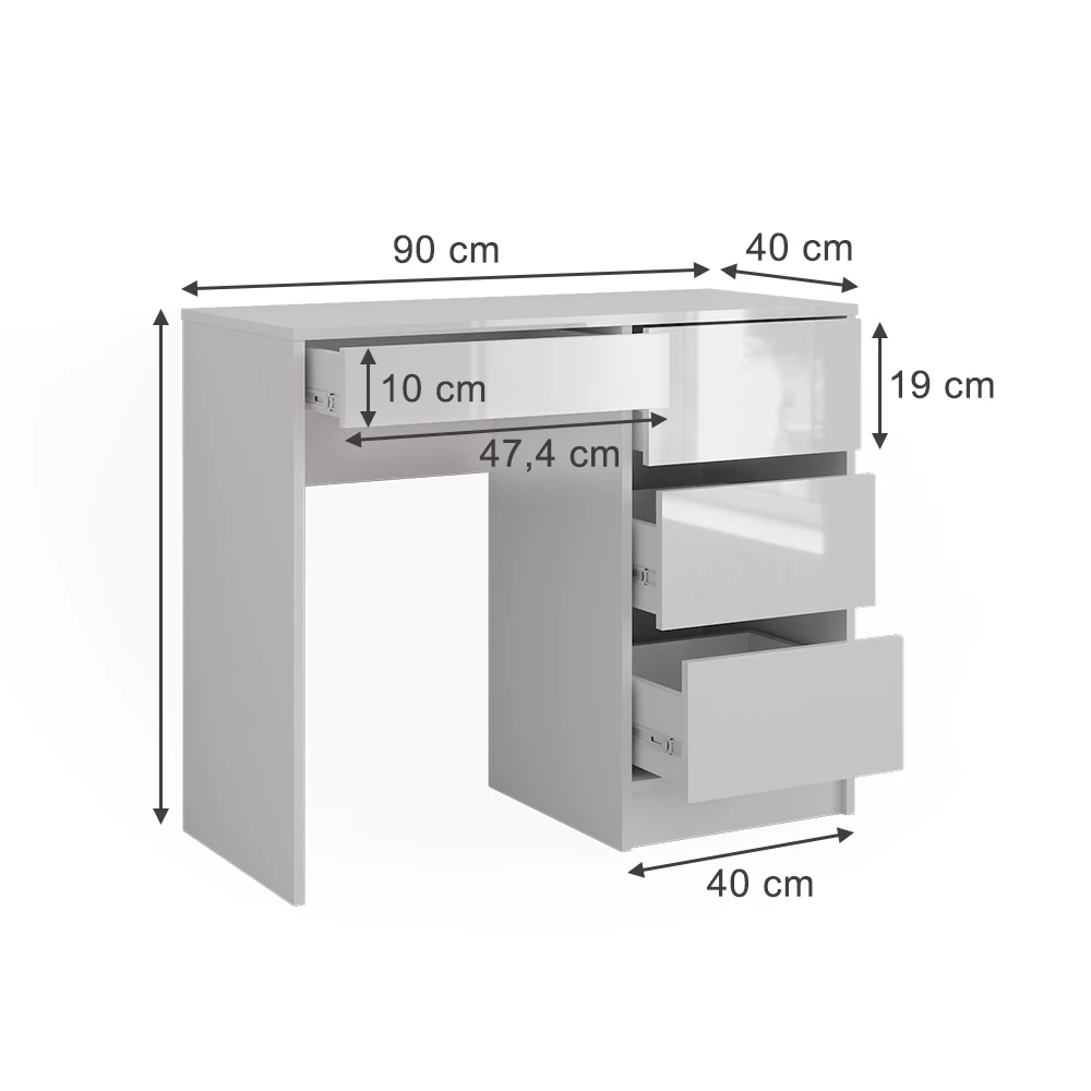 Schreibtisch in Weiß Hochglanz auf weißem Hintergrund