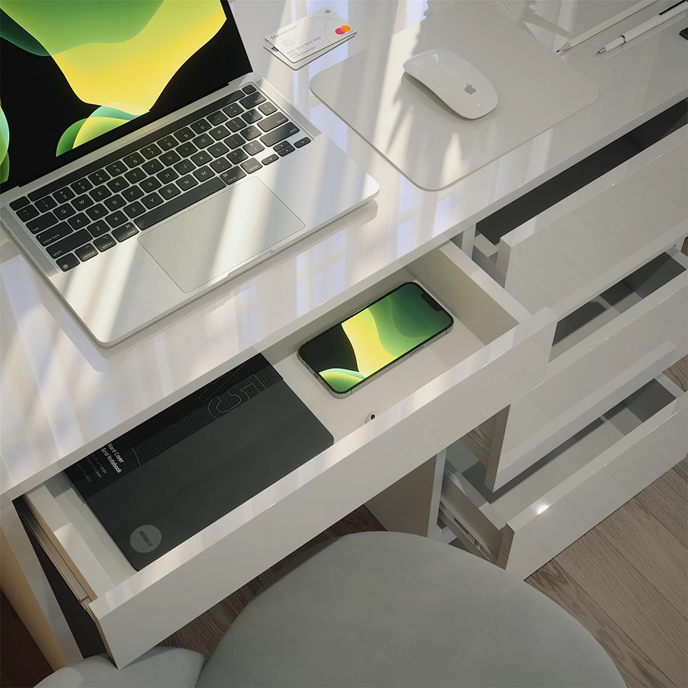 Close-up of Birou in Alb lucios ridicat, showing texture/details