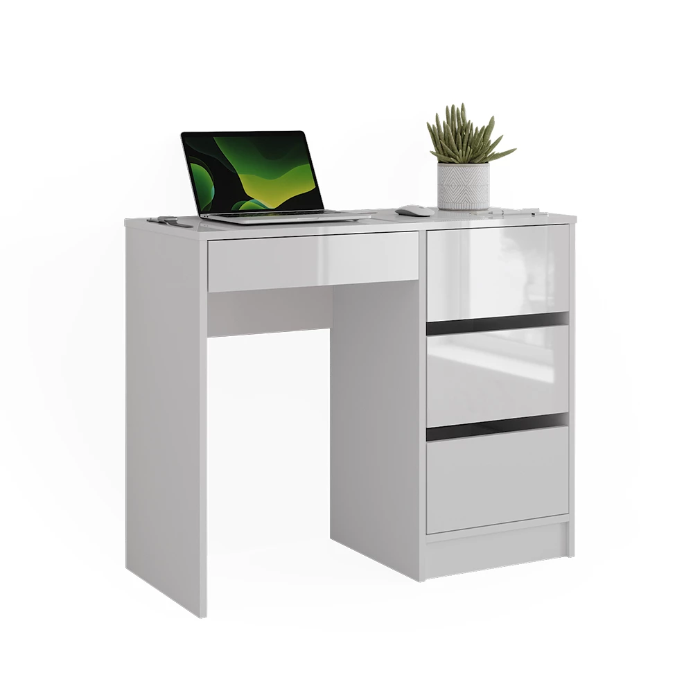 Birou in Alb lucios ridicat on white background with decorative elements