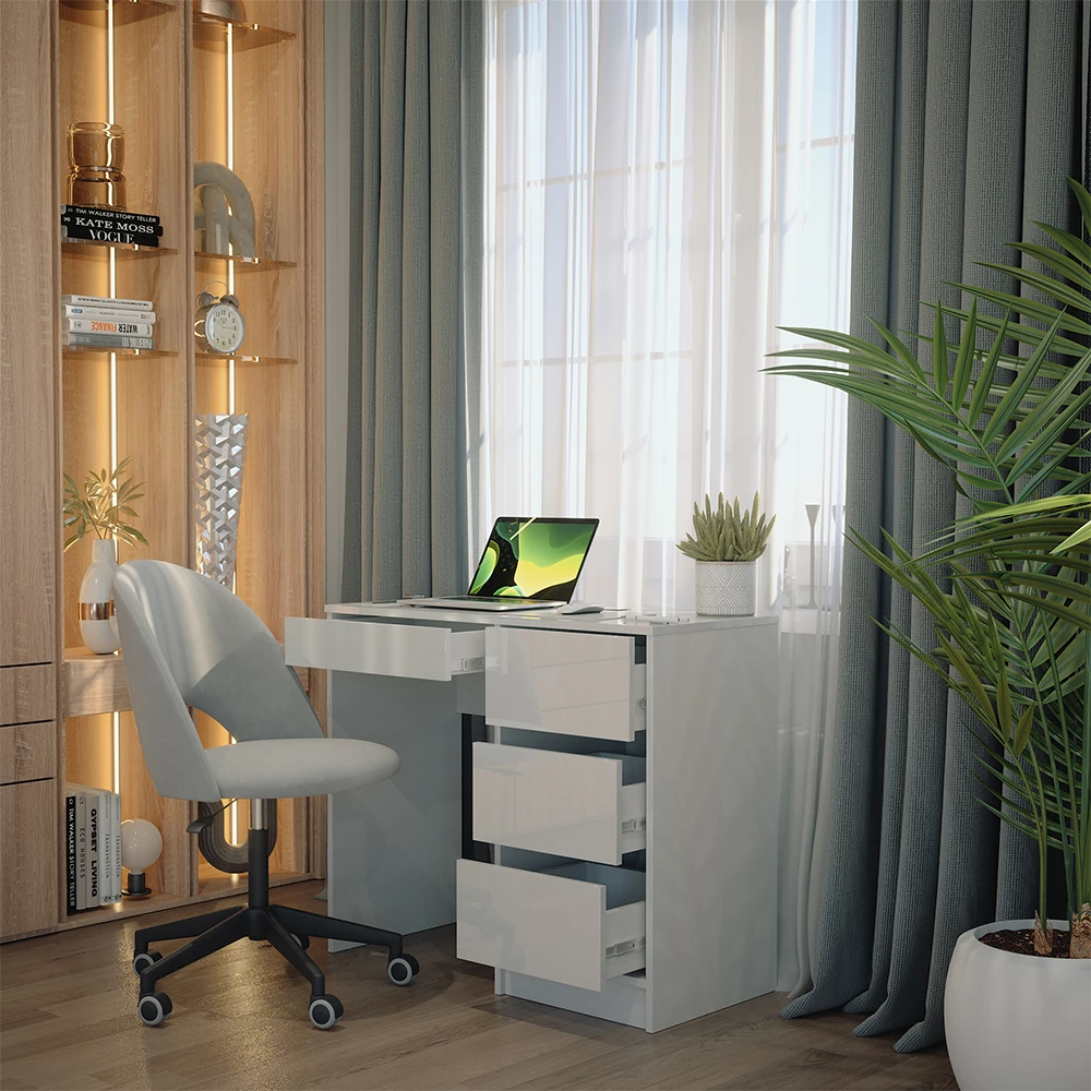 Birou Sherry Alb lucios ridicat 90 x 40 cm cu sertare Vicco