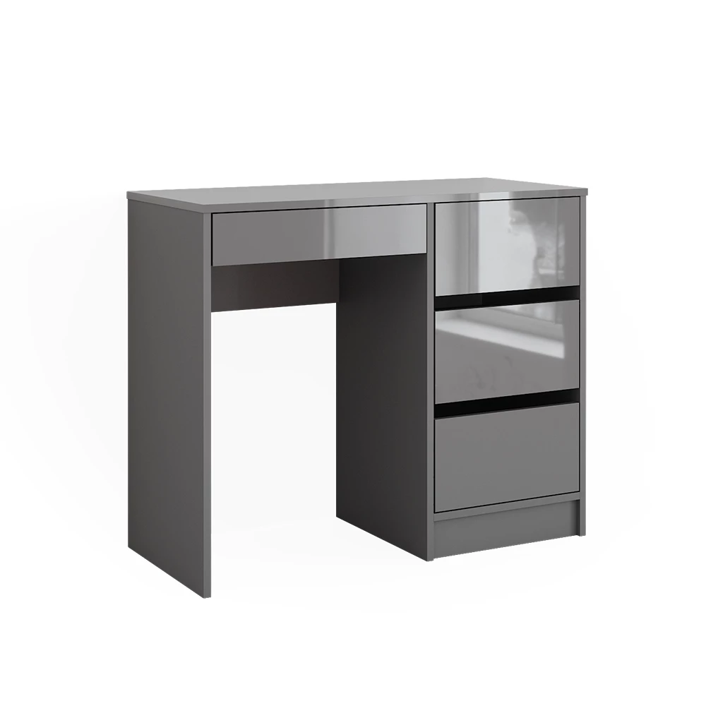 Schreibtisch in Grau Hochglanz auf weißem Hintergrund