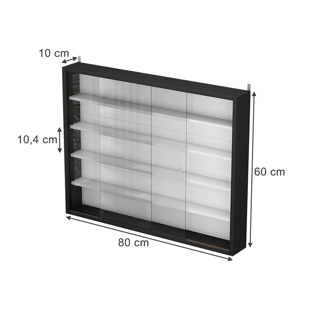 Wandvitrine in Schwarz/Weiß auf weißem Hintergrund