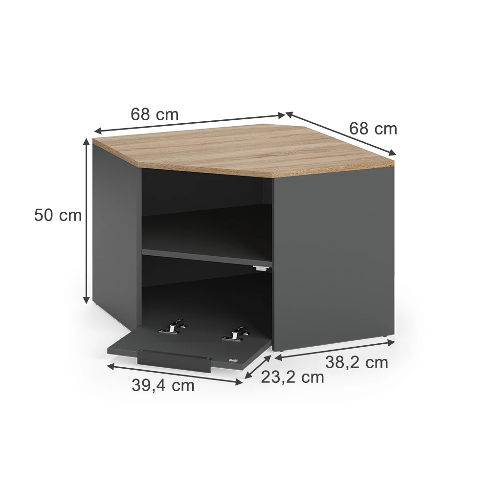 Lowboard in Anthrazit auf weißem Hintergrund