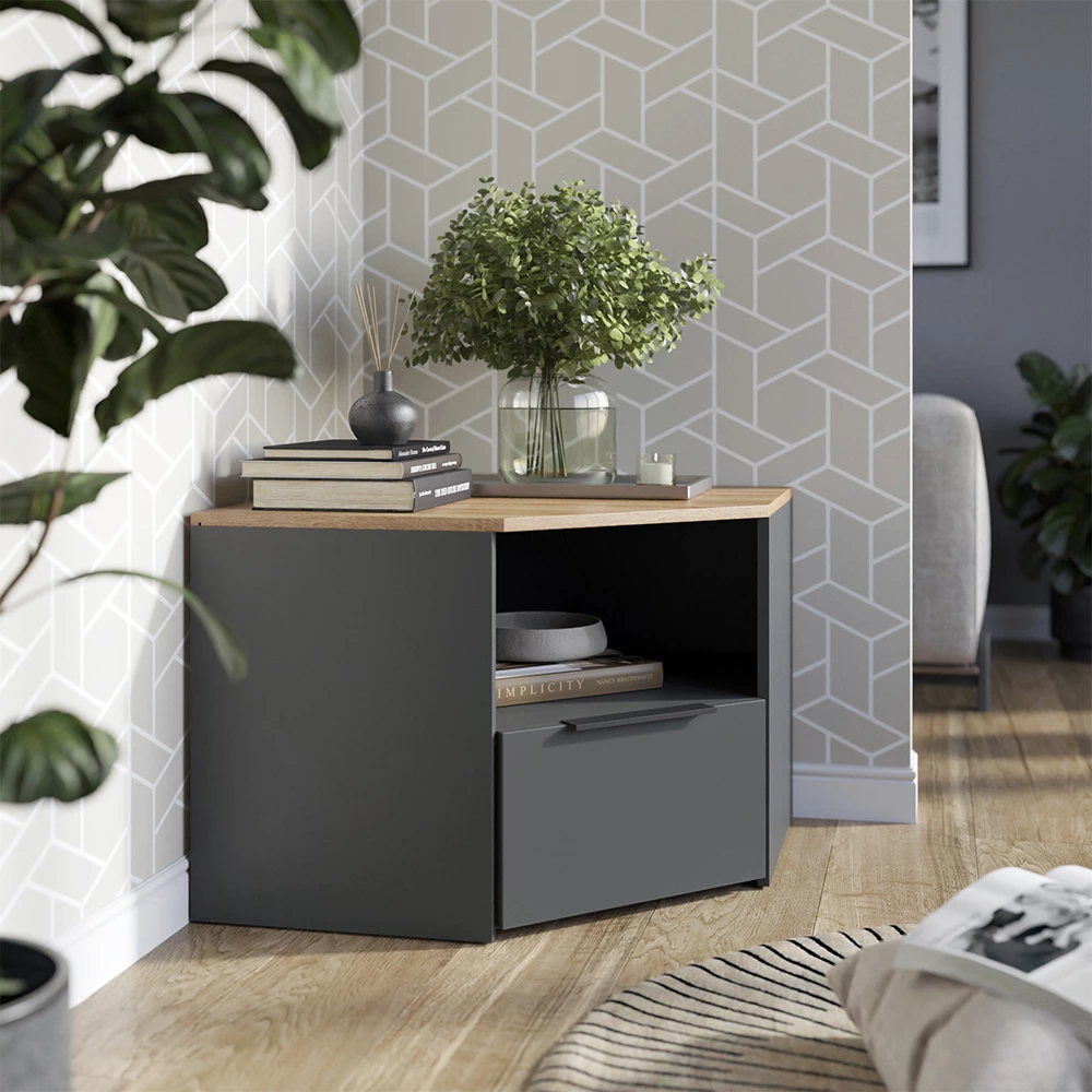 Lowboard in Anthrazit auf weißem Hintergrund