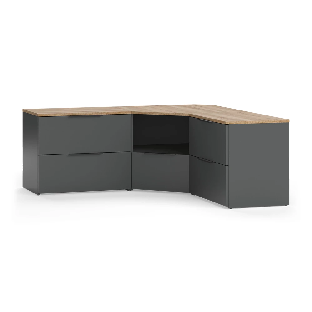 Wohnwand in Anthrazit auf weißem Hintergrund