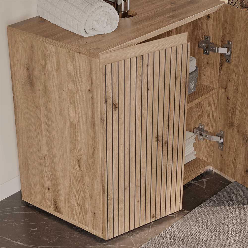 Nahaufnahme von Waschbeckenunterschrank in Artisan, zeigt Textur/Details