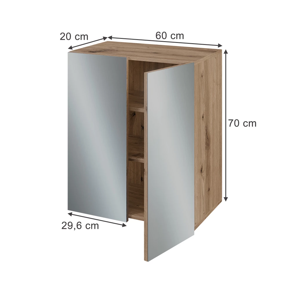 Specchio contenitore bagno in Artigiano on white background with visible dimensions