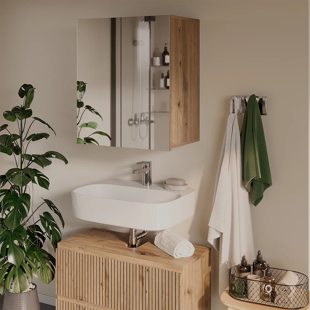 Specchio contenitore bagno in Artigiano shown in ambient setting with decoration