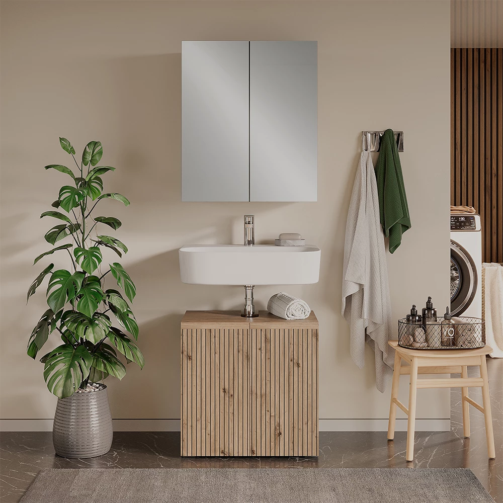 Badkamermeubelset in Ambachtelijk shown in ambient setting with decoration