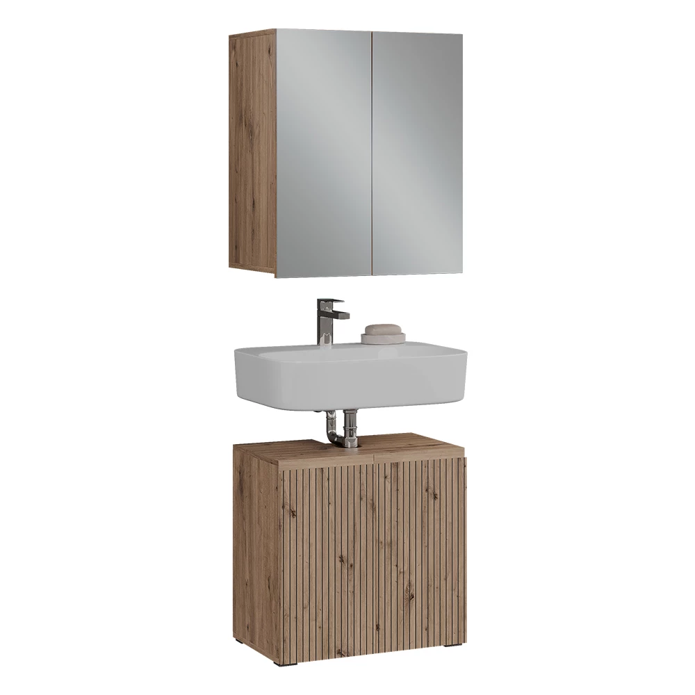 Badkamermeubelset in Ambachtelijk on white background with decorative elements