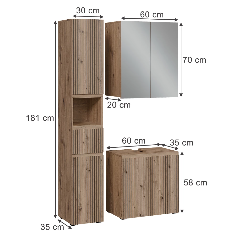Badmöbel-Set in Artisan auf weißem Hintergrund