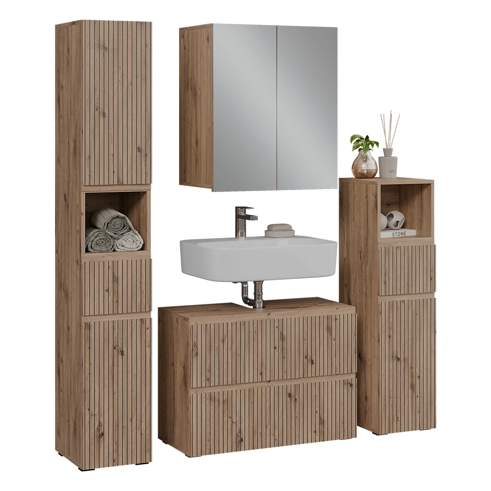 Set di mobili da bagno in Artigiano on white background with decorative elements