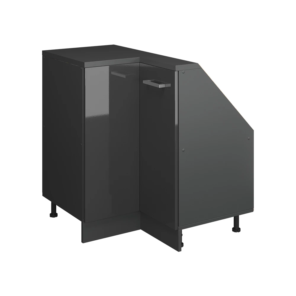 Dachschrägenschrank Eckschrank in Anthrazit Hochglanz/Anthrazit auf weißem Hintergrund