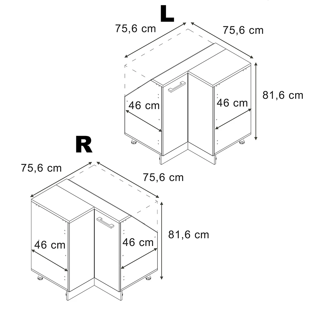 Armário sótão Armário de canto in Concreto preto/carvalho Goldkraft on white background