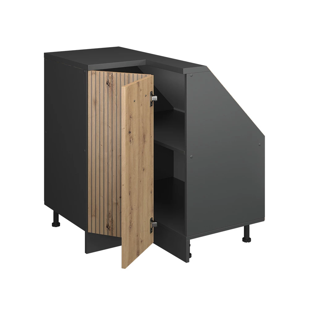 Nahaufnahme von Dachschrägenschrank Eckschrank in Artisan Eiche/Anthrazit, zeigt Textur/Details