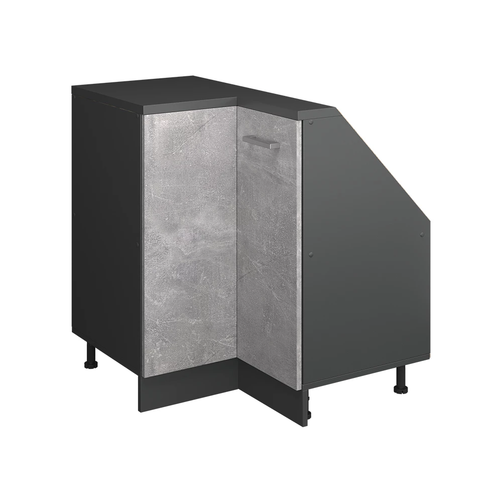 Dachschrägenschrank Eckschrank in Beton/Anthrazit auf weißem Hintergrund