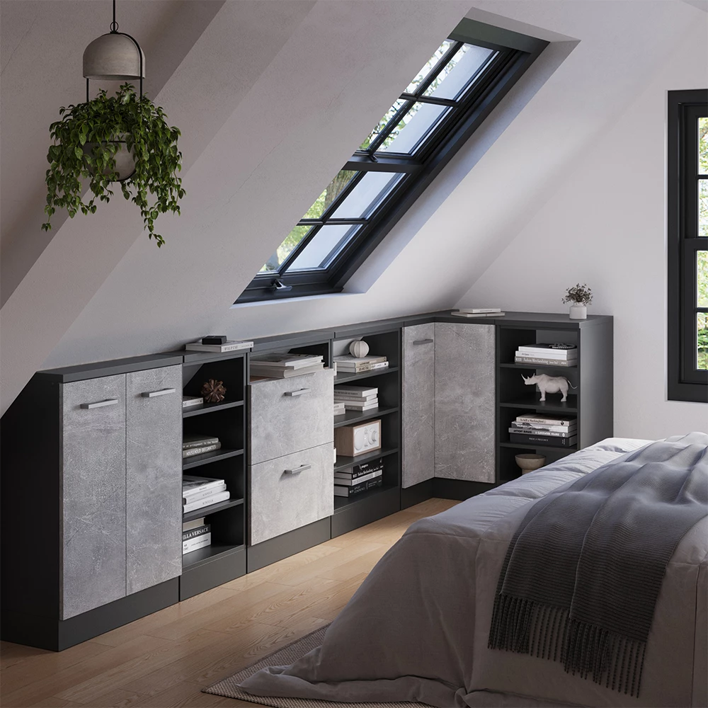 Mobile cucina sottotetto R-Line Antracite/Antracite 80 cm con 4 scomparti Vicco
