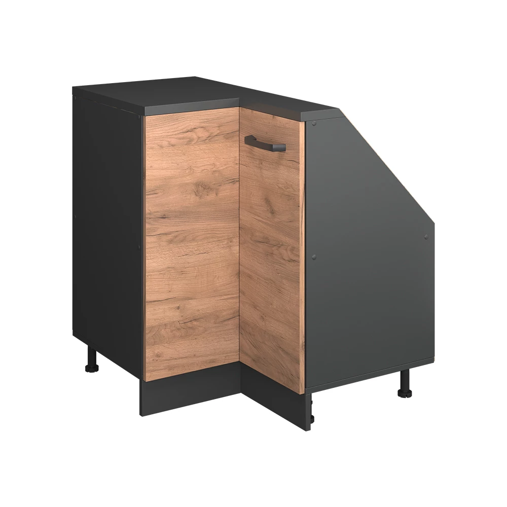 Dachschrägenschrank Eckschrank in Goldkraft Eiche/Anthrazit auf weißem Hintergrund