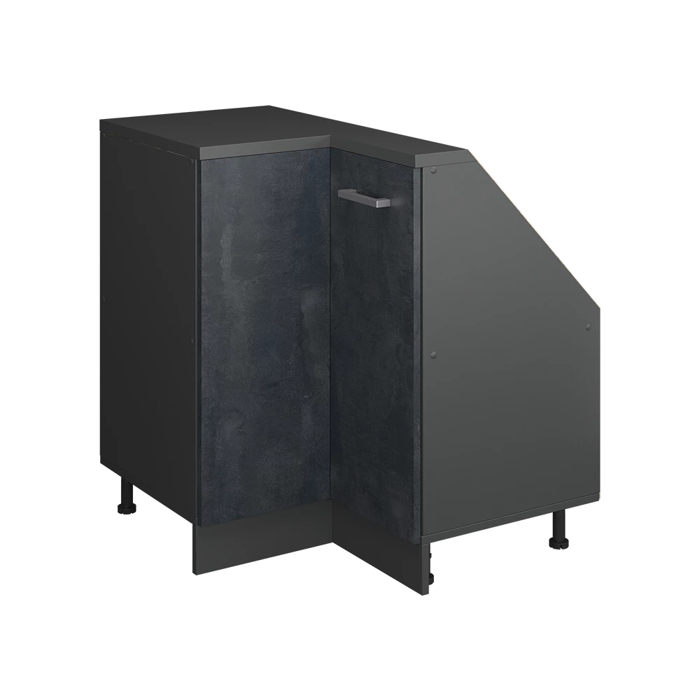 Dachschrägenschrank Eckschrank in Schwarz Beton/Anthrazit auf weißem Hintergrund