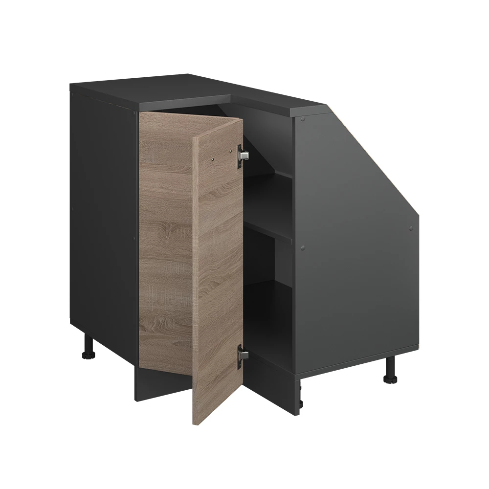 Nahaufnahme von Dachschrägenschrank Eckschrank in Sonoma/Anthrazit, zeigt Textur/Details
