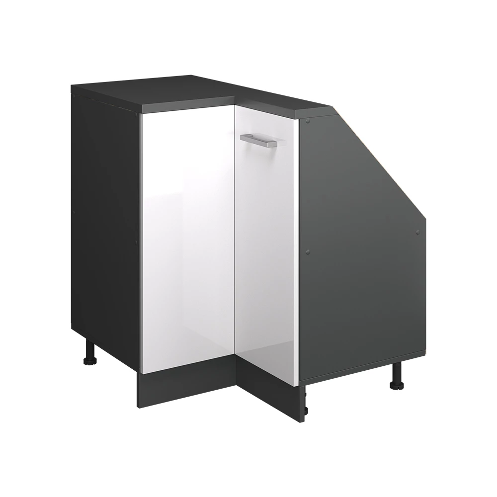 Eck-Küchenschrank für Dachschrägen R-Line Weiß Hochglanz 75.6 cm mit 1 Tür Vicco | Weiß Hochglanz/Anthrazit | Eck-Dachschrägenschrank 76 cm