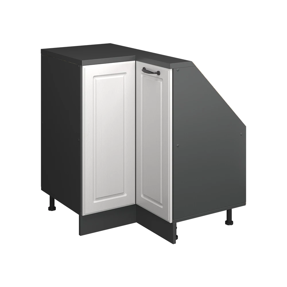 Dachschrägenschrank Eckschrank in Weiß Landhaus/Anthrazit auf weißem Hintergrund