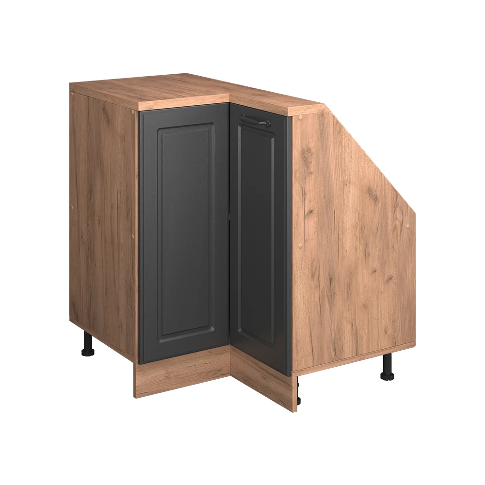 Dachschrägenschrank Eckschrank in Anthrazit Landhaus/Goldkraft Eiche auf weißem Hintergrund