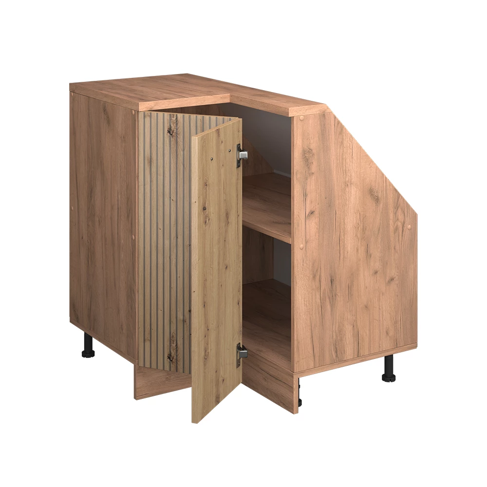 Nahaufnahme von Dachschrägenschrank Eckschrank in Artisan-Eiche/Goldkraft Eiche, zeigt Textur/Details