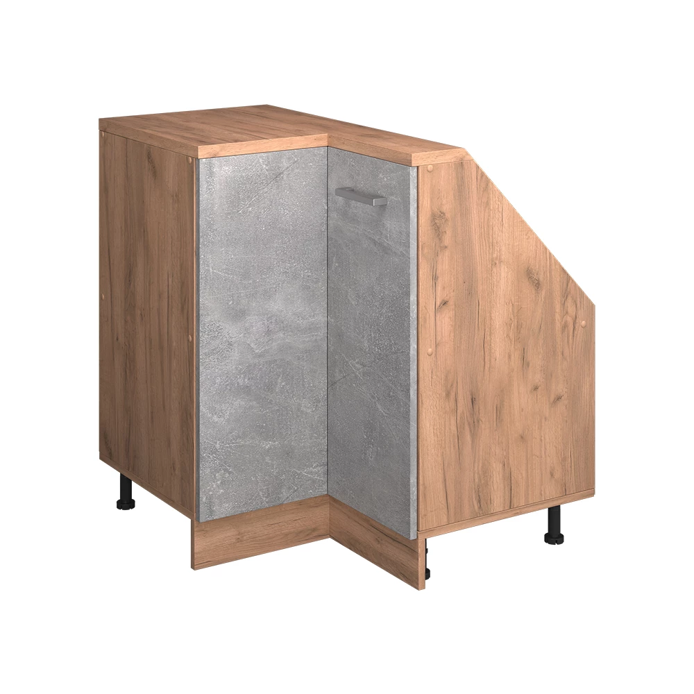 Dachschrägenschrank Eckschrank in Beton/Goldkraft Eiche auf weißem Hintergrund