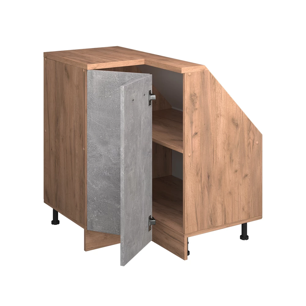 Nahaufnahme von Dachschrägenschrank Eckschrank in Beton/Goldkraft Eiche, zeigt Textur/Details