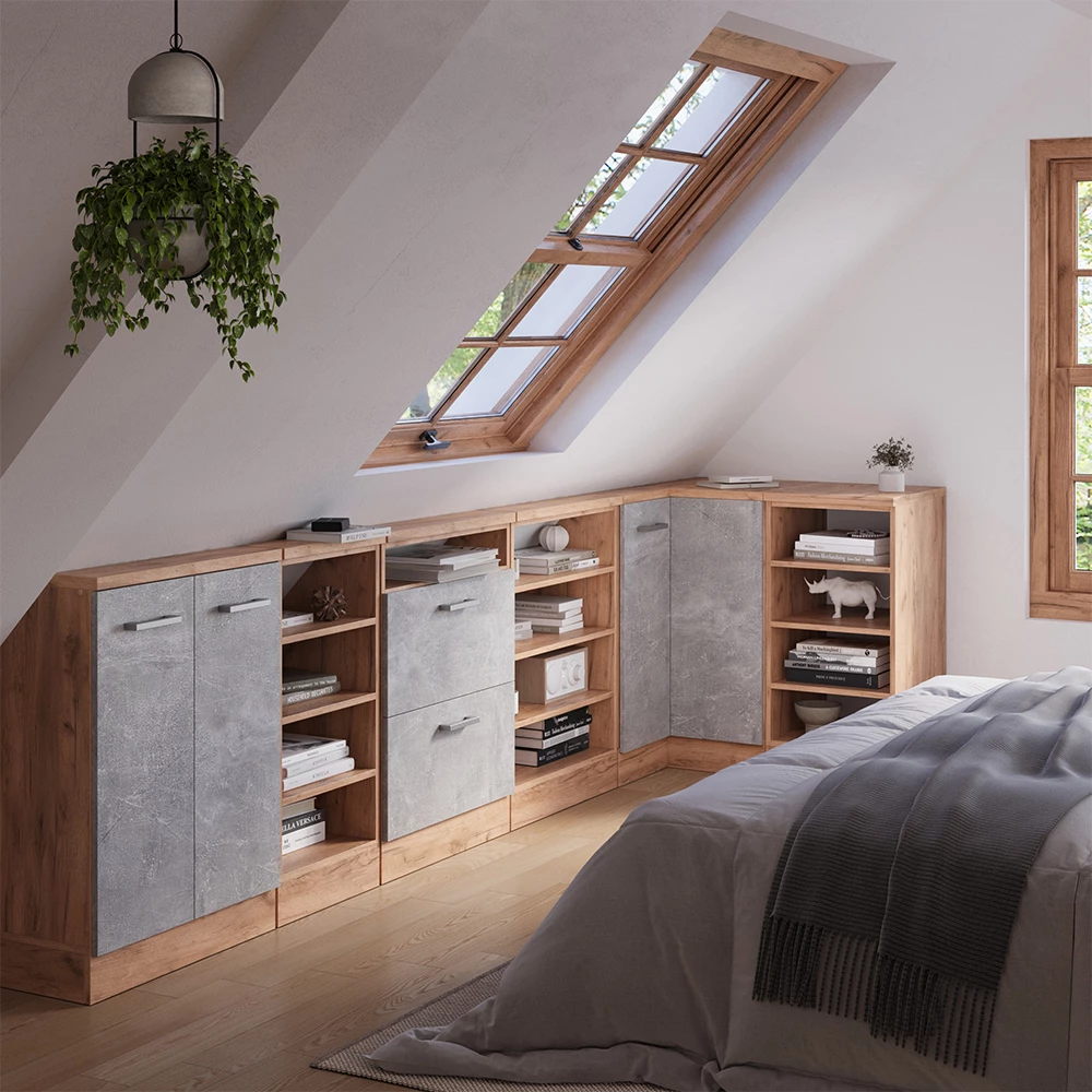 Mobile cucina sottotetto R-Line Rovere dorato/Rovere dorato 60 cm con 4 scomparti Vicco