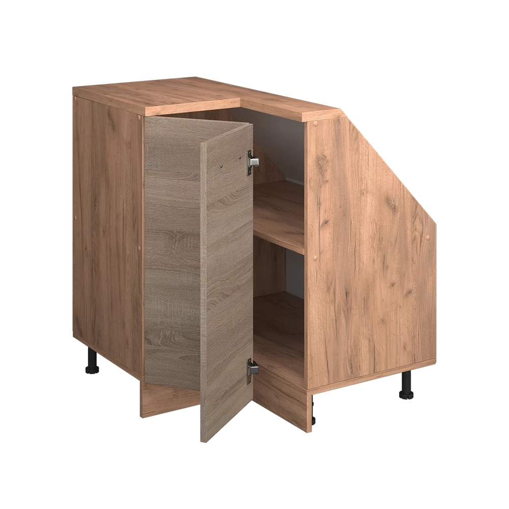 Nahaufnahme von Dachschrägenschrank Eckschrank in Sonoma/Goldkraft Eiche, zeigt Textur/Details
