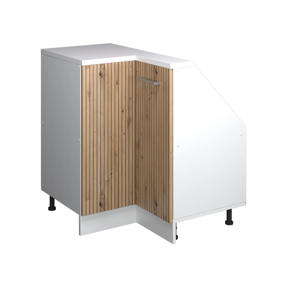 Hoekkeukenkast voor schuine wand in Artisanaal eiken on white background
