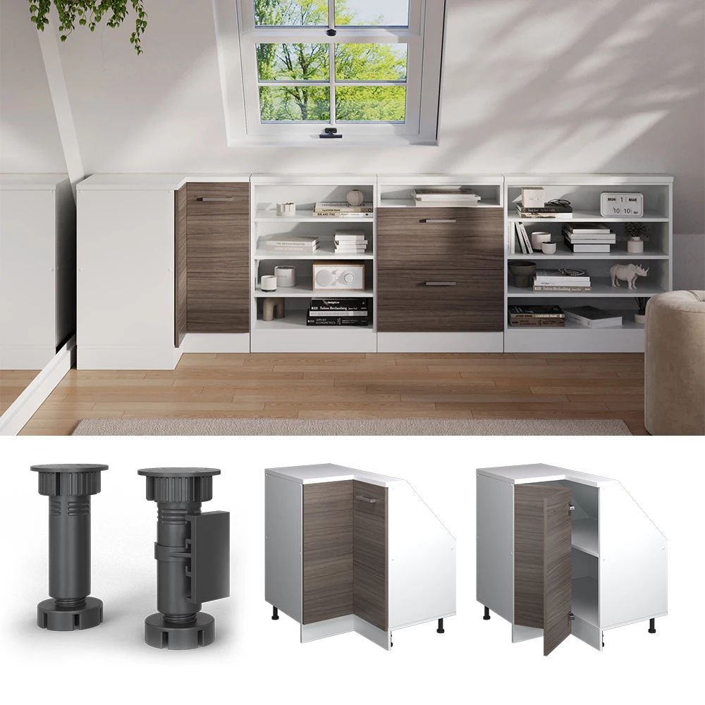 Skab til skrå væg Hjørneskab i farven Smuk grå/hvid på hvid baggrund