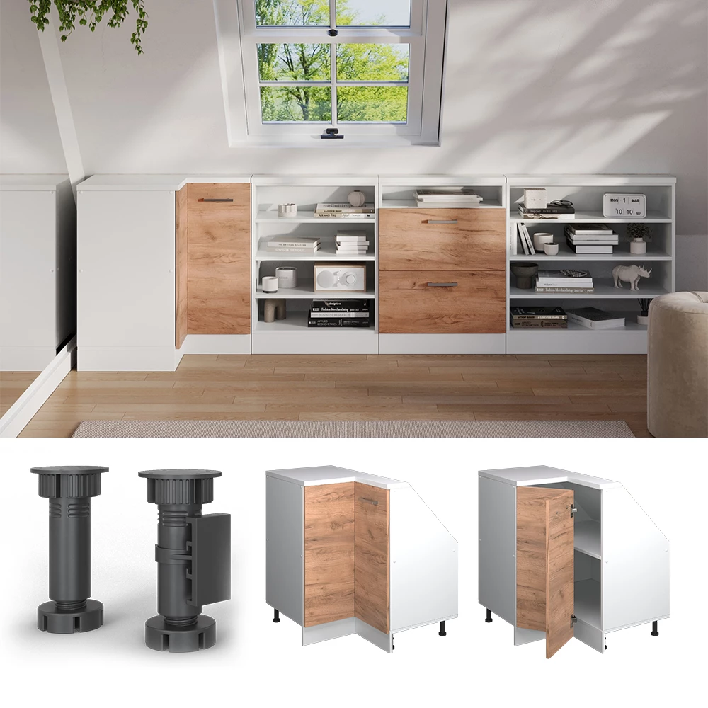 Skab til skrå væg Hjørneskab i farven Gold power eg/hvid på hvid baggrund