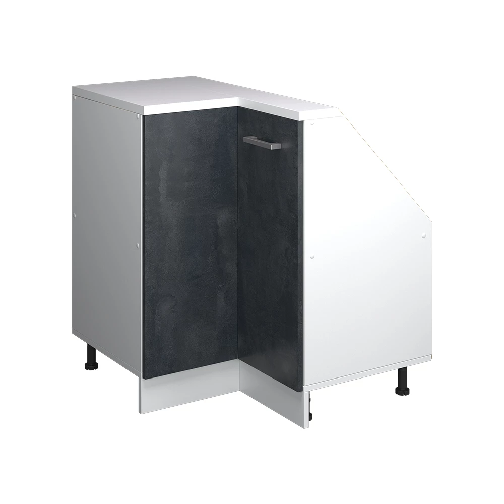 Dachschrägenschrank Eckschrank in Schwarz Beton/Weiß auf weißem Hintergrund