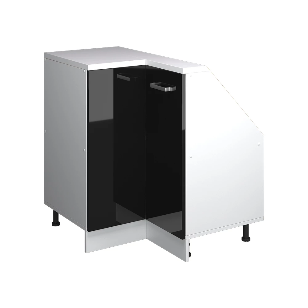 Dachschrägenschrank Eckschrank in Schwarz Hochglanz/Weiß auf weißem Hintergrund