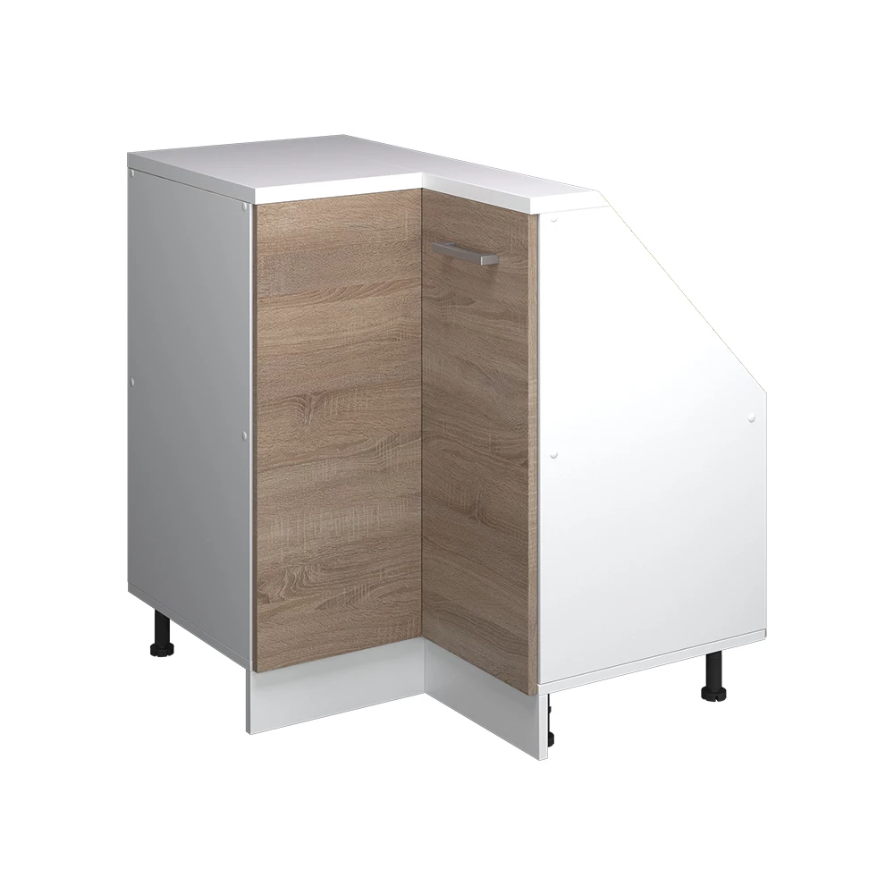 Meuble de rangement sous pente Armoire d'angle en Sonoma/blanc sur fond blanc
