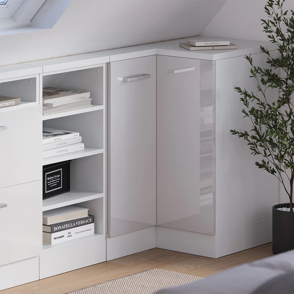 Dachschrägenschrank Eckschrank Rion Weiß Hochglanz/Weiß 75.6 x 81.6 cm mit 1 Tür Vicco № 30815
