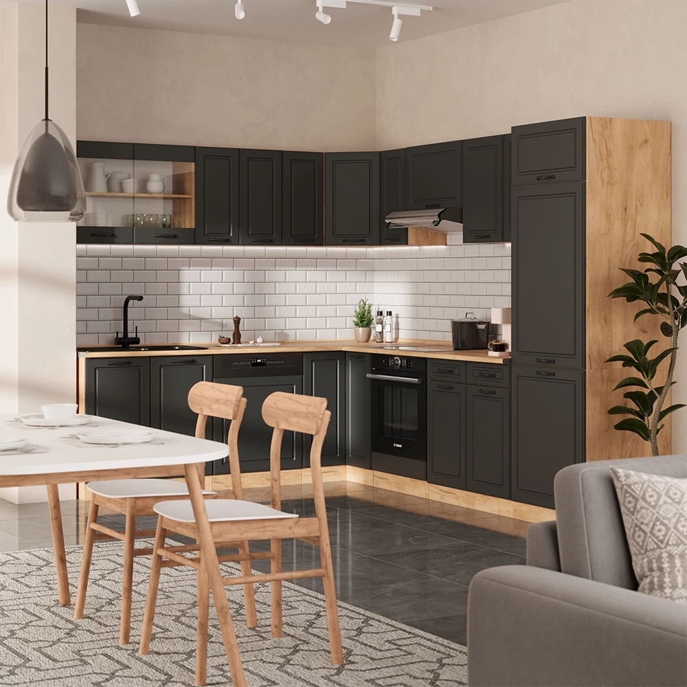 Cucina angolare completa in Antracite casa di campagna/rovere dorato on white background