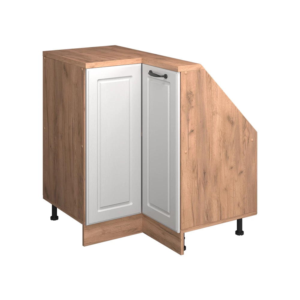 Dachschrägenschrank Eckschrank in Weiß Landhaus/Goldkraft Eiche auf weißem Hintergrund