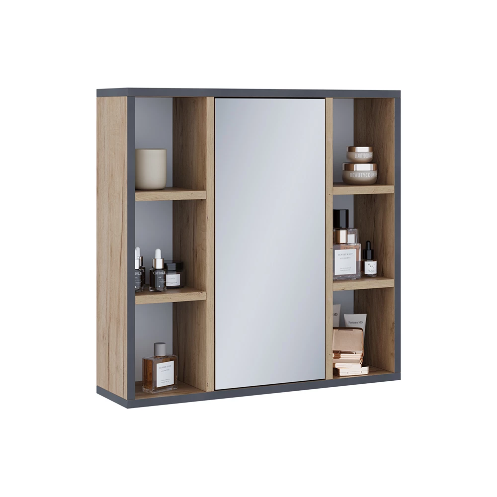 Badkamerspiegelkast in Krachtige eik goud on white background with decorative elements