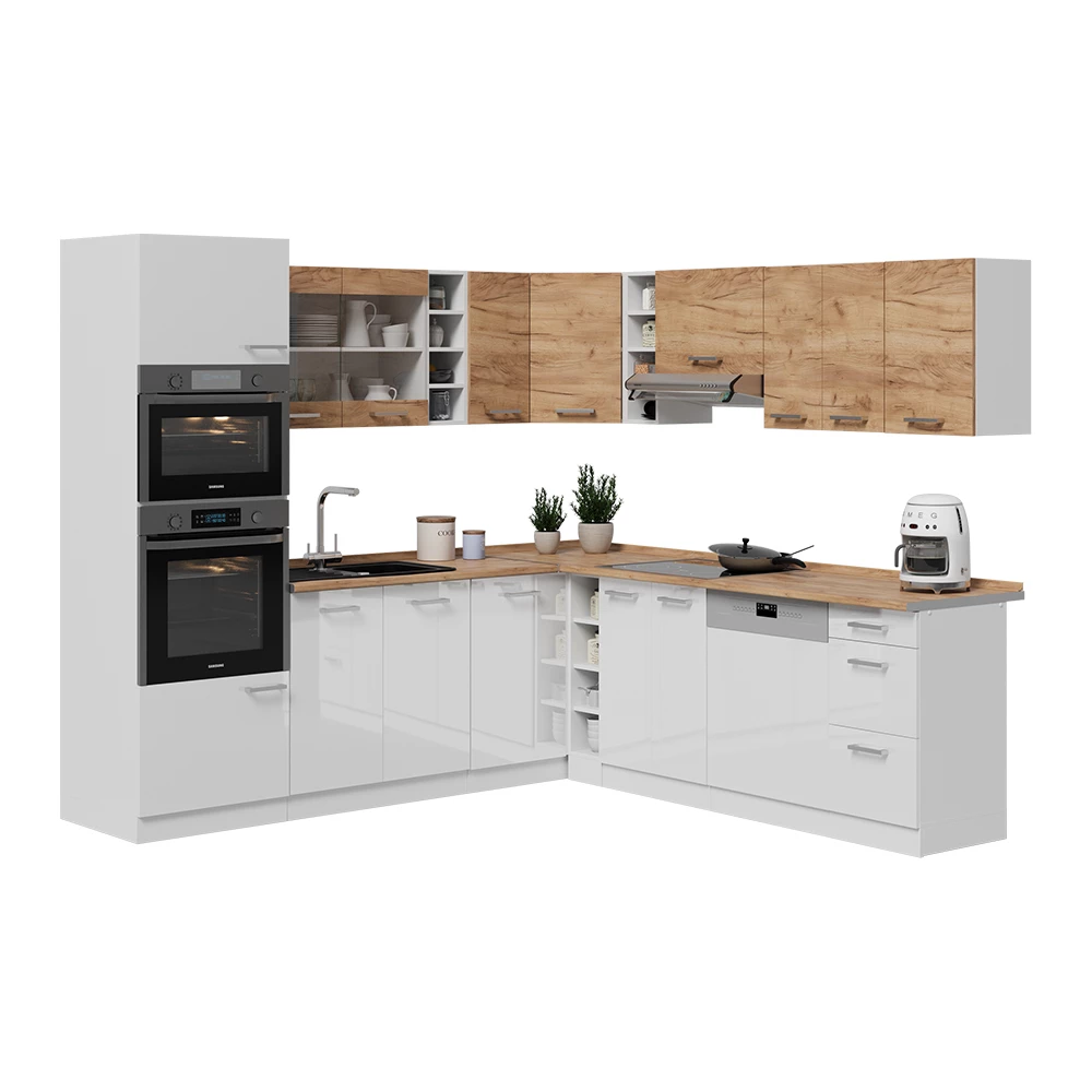 Vicco Cuisine En Angle Fame-Line, Chêne Lambris/blanc, 347x46cm Sans Plan De Travail 93645694