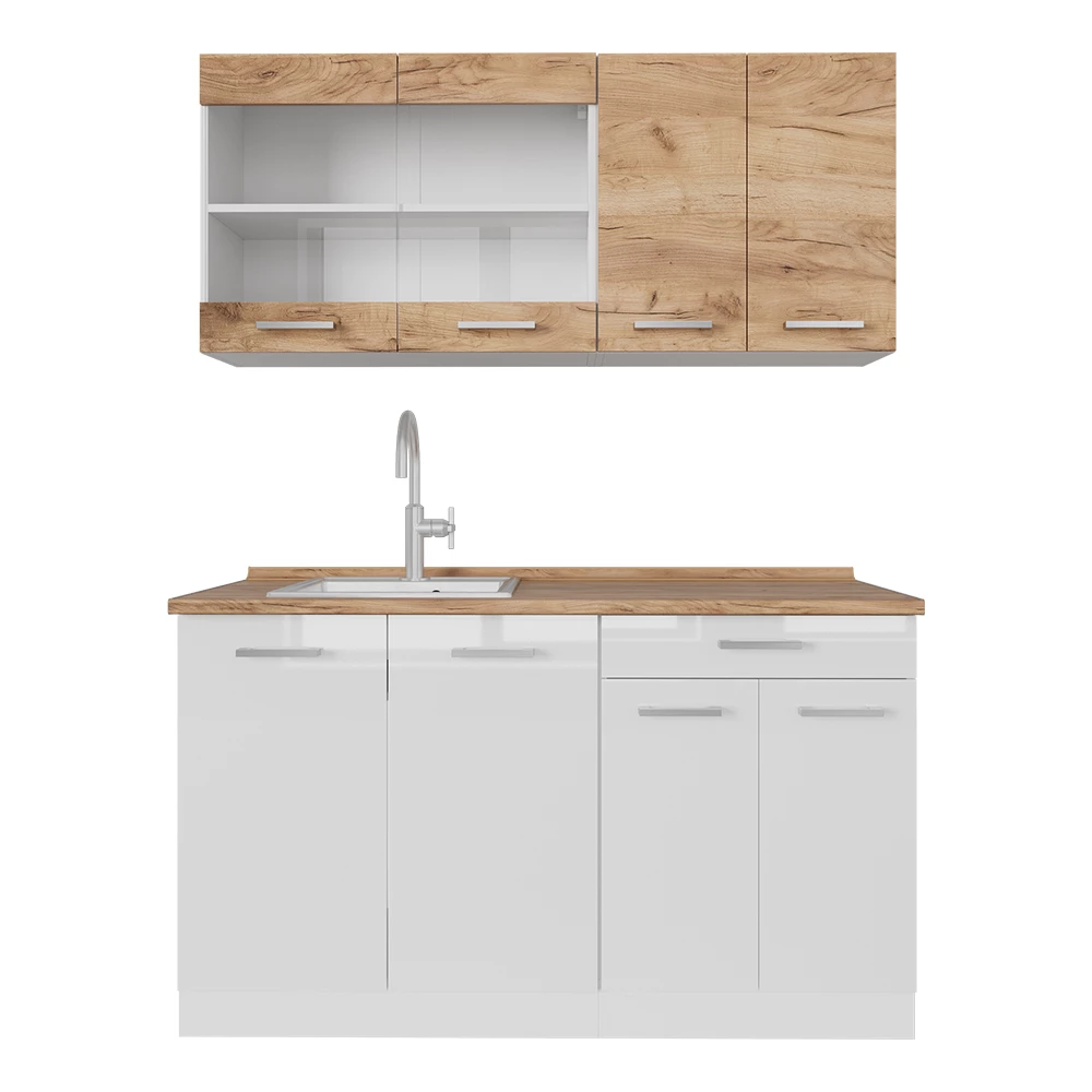 Bucătărie simplă in Stejar Goldkraft/alb on white background