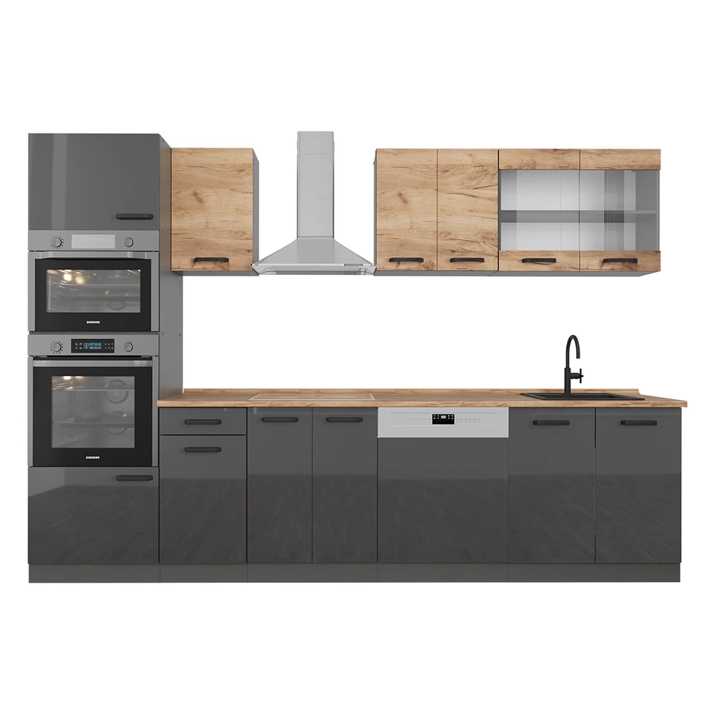 Cucina componibile in Quercia dorata/antracite on white background