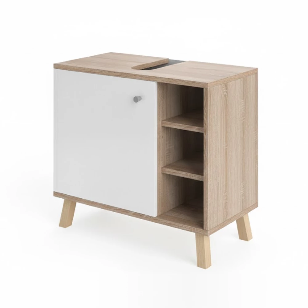 Waschbeckenunterschrank in Weiß auf weißem Hintergrund