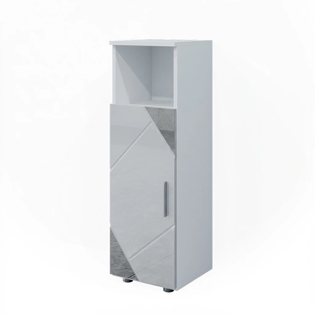 Midischrank in Weiß Hochglanz mit Einsätzen auf weißem Hintergrund